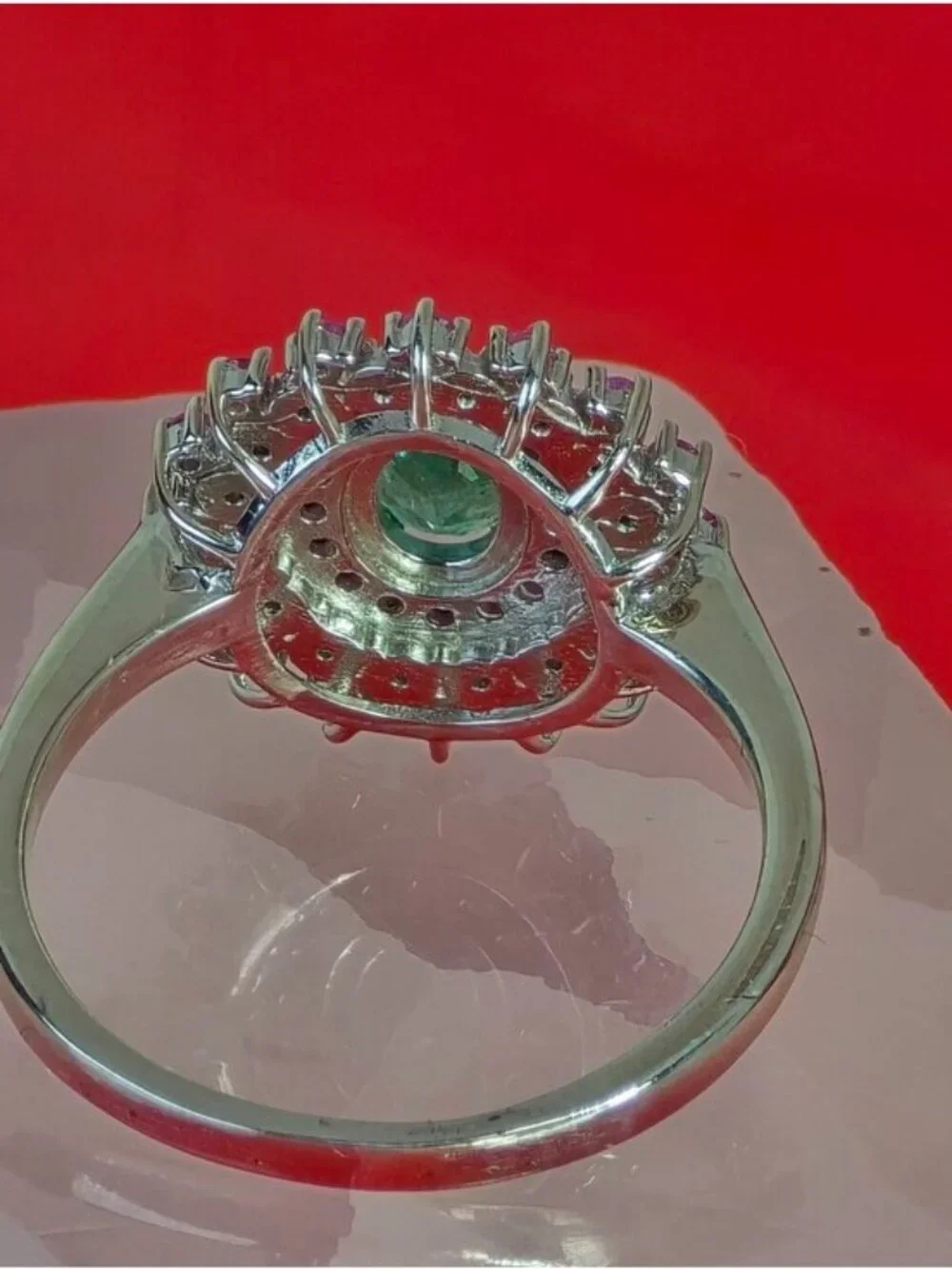 925 Sterling Silver Ring 7.5 with Natural Emerald Sapphires & Diamonds